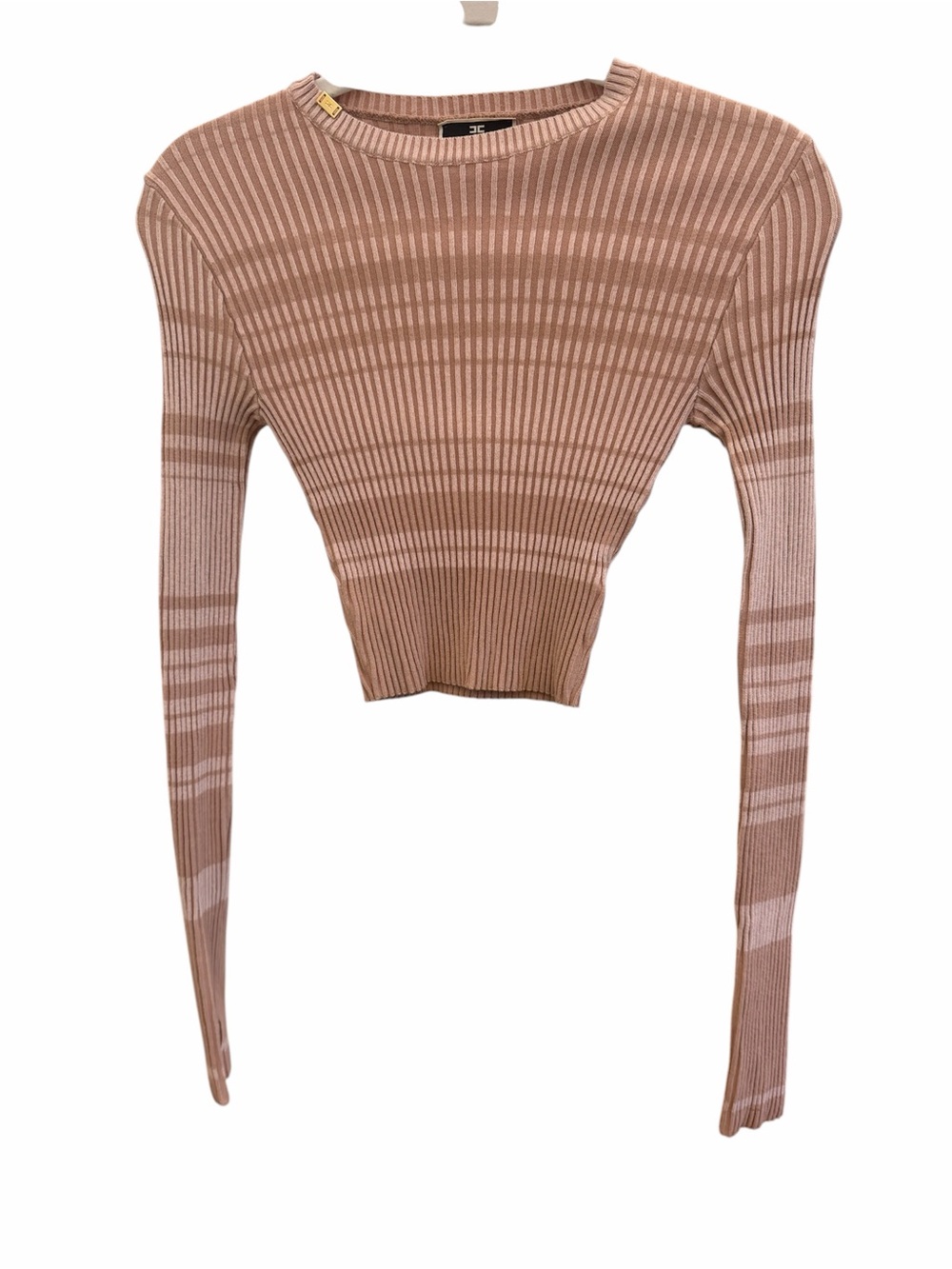 Ribbed Cropped Long-Sleeve Top - with holes to cover hands